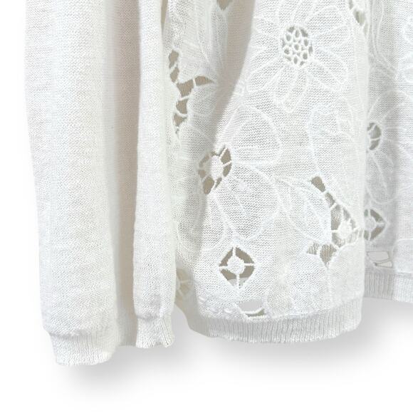 J Jill White Linen Blend Lace Crochet Cutout Scoop Neck Sweater Womens Large - Picture 4 of 10
